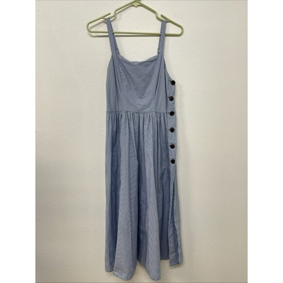 Urban Outfitters Women’s Large Midi Dress Flair Button Side Slit Summer Halter - Picture 3 of 15
